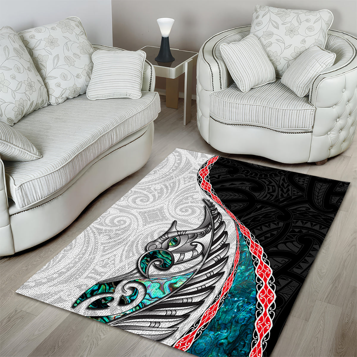 New Zealand Area Rug Manaia Fern and Koru Maori Pattern