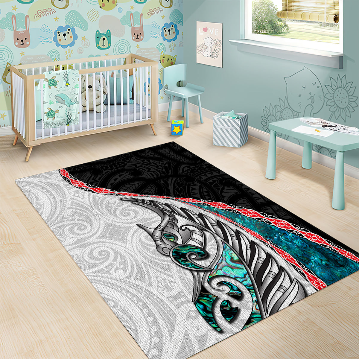 New Zealand Area Rug Manaia Fern and Koru Maori Pattern