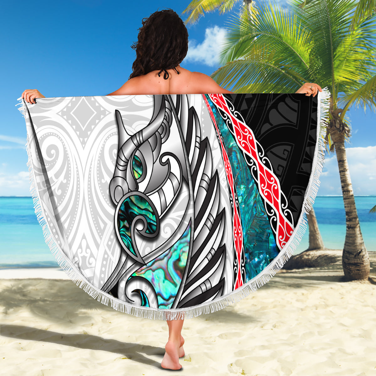 New Zealand Beach Blanket Manaia Fern and Koru Maori Pattern