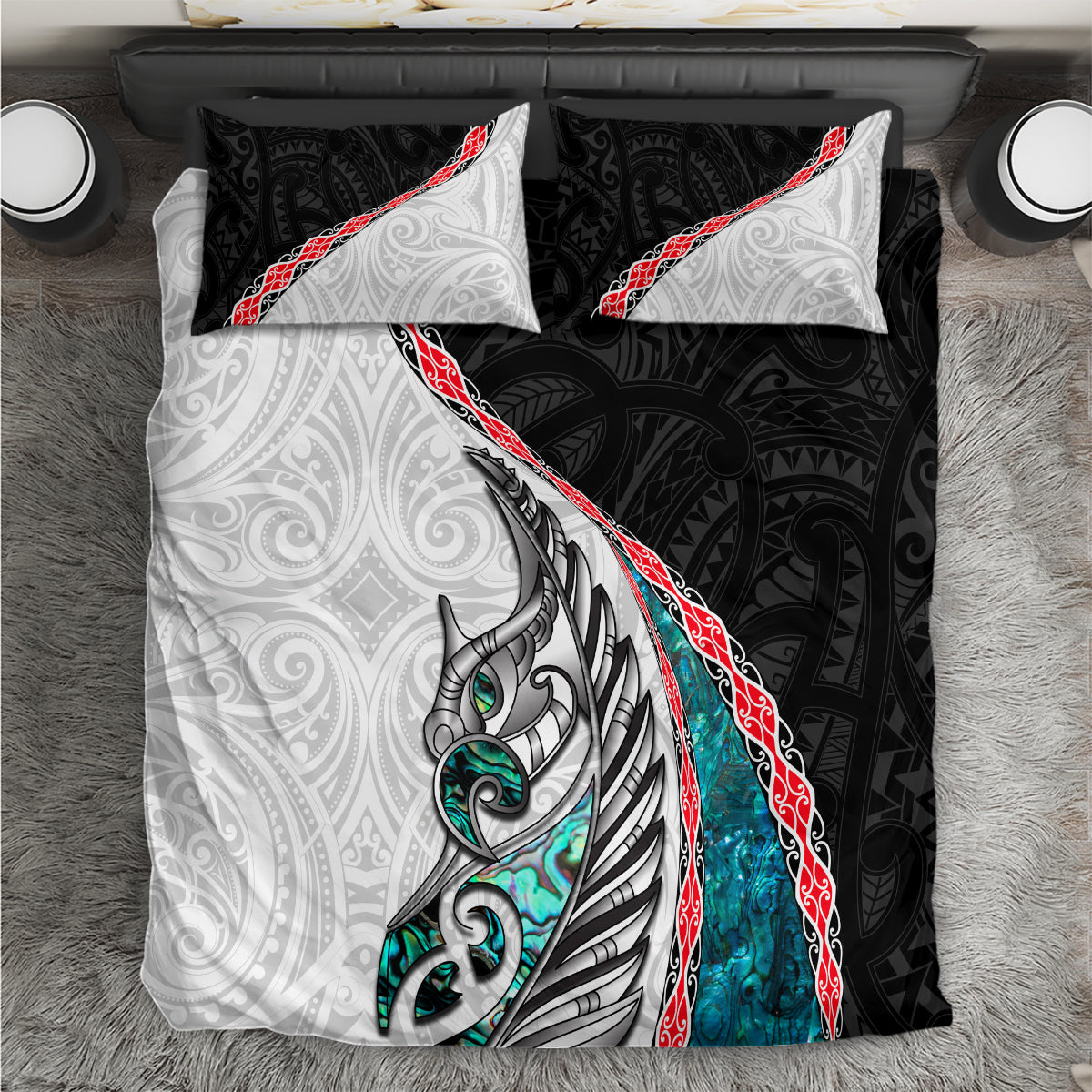 New Zealand Bedding Set Manaia Fern and Koru Maori Pattern