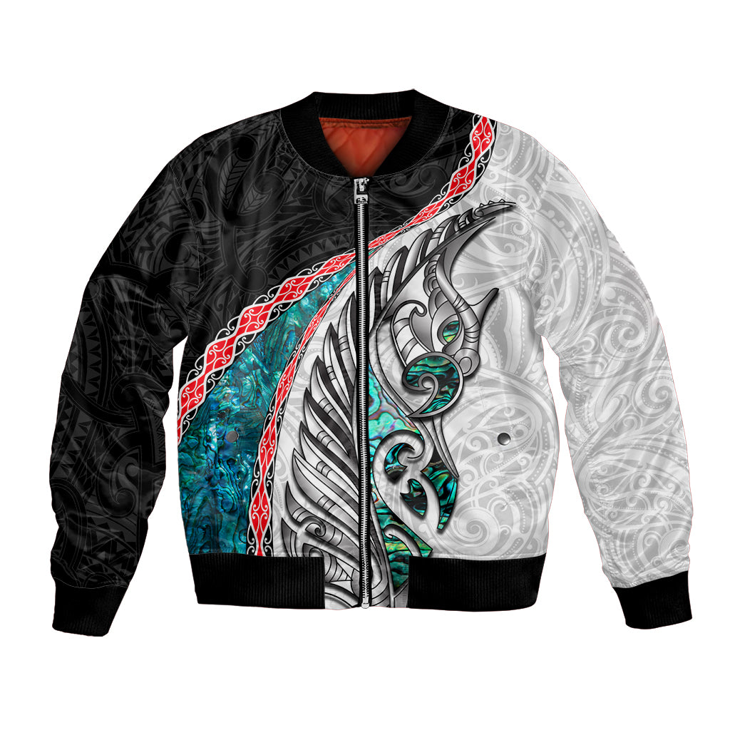 New Zealand Bomber Jacket Manaia Fern and Koru Maori Pattern LT03 Unisex Black - Polynesian Pride