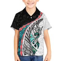 New Zealand Family Matching Long Sleeve Bodycon Dress and Hawaiian Shirt Manaia Fern and Koru Maori Pattern LT03 Son's Shirt Black - Polynesian Pride