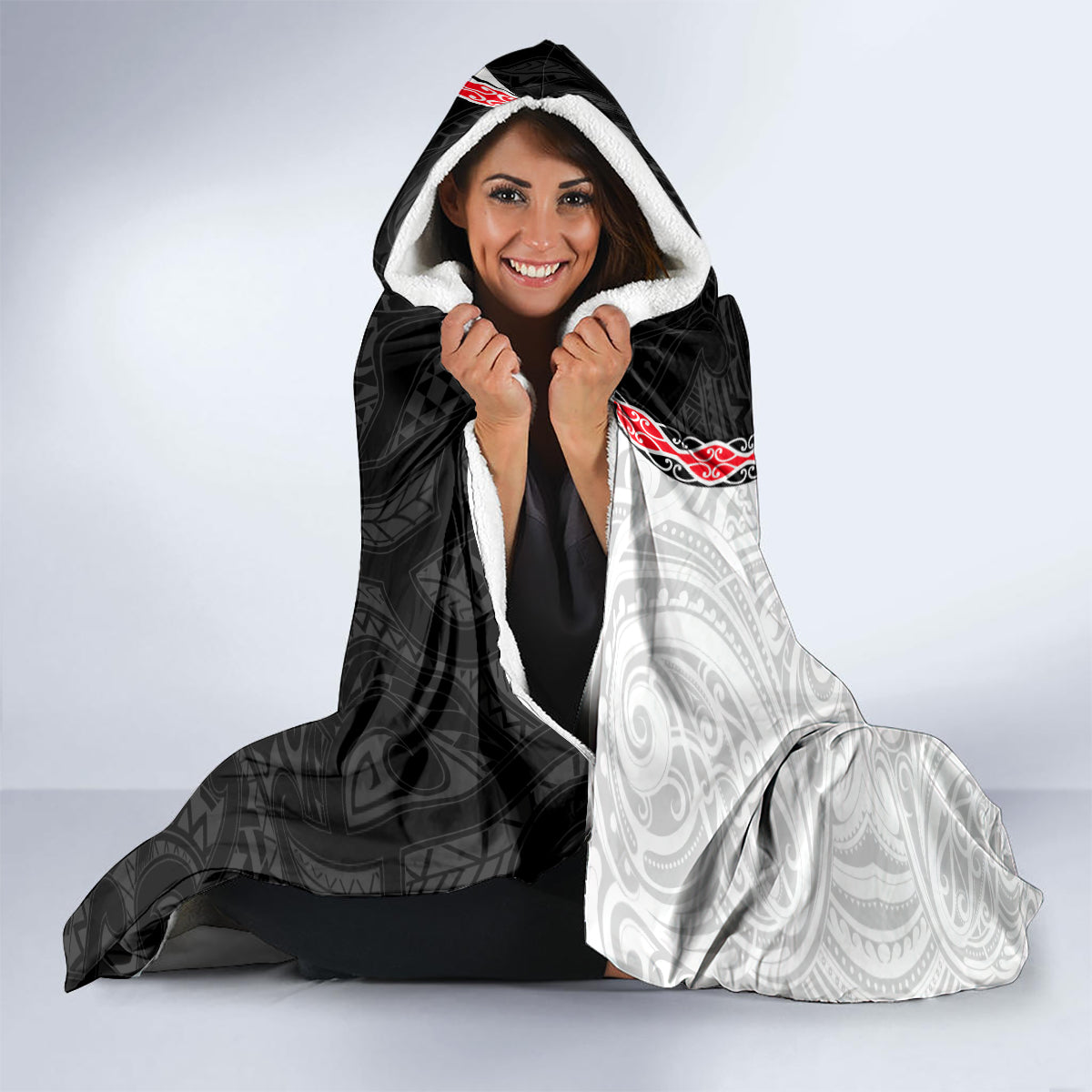 New Zealand Hooded Blanket Manaia Fern and Koru Maori Pattern