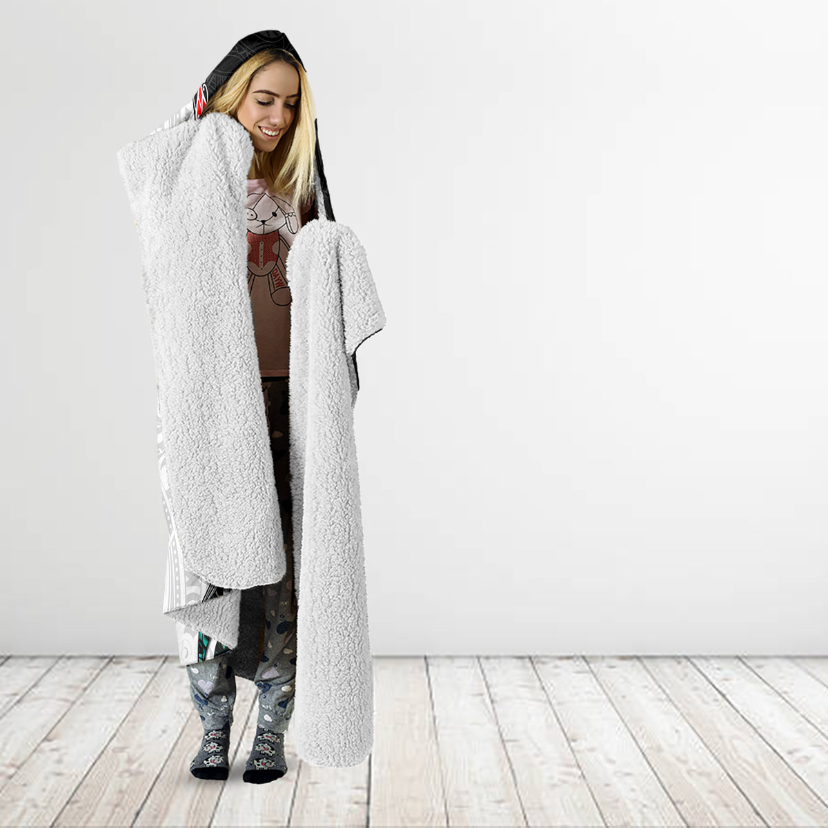 New Zealand Hooded Blanket Manaia Fern and Koru Maori Pattern