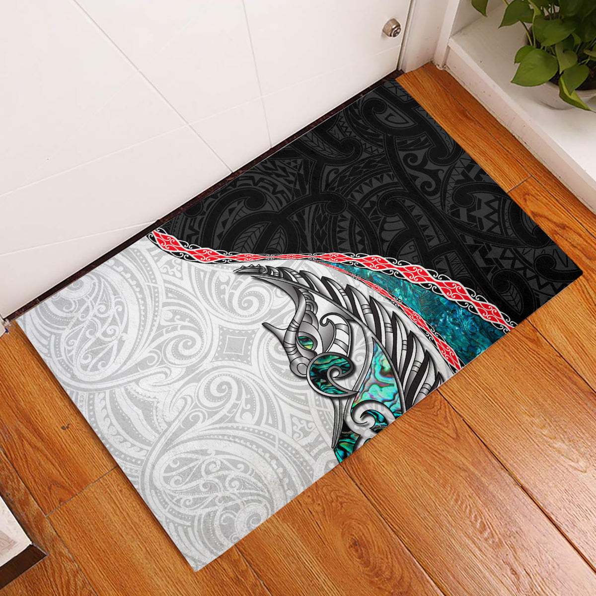 New Zealand Rubber Doormat Manaia Fern and Koru Maori Pattern LT03 Black - Polynesian Pride