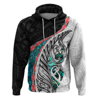 New Zealand Zip Hoodie Manaia Fern and Koru Maori Pattern LT03 Pullover Hoodie Black - Polynesian Pride