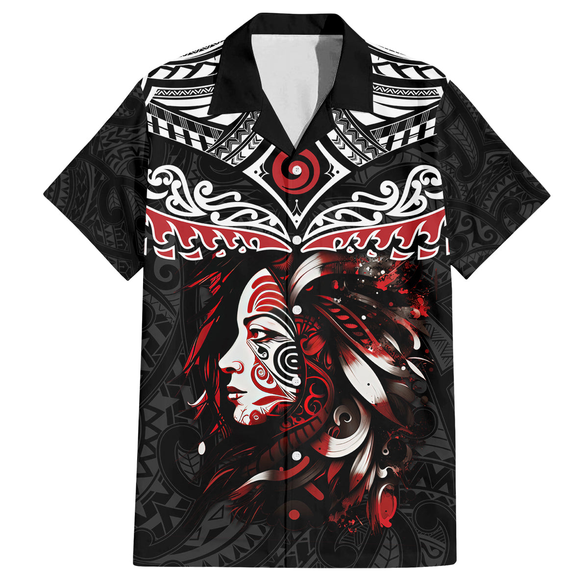 New Zealand Maori Girl Family Matching Tank Maxi Dress and Hawaiian Shirt Silver Fern and Koru Pattern LT03 Dad's Shirt - Short Sleeve Black - Polynesian Pride