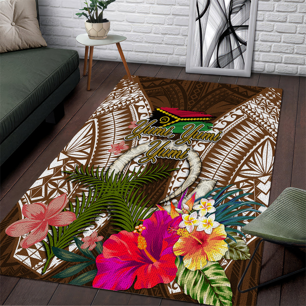 Vanuatu Selebretem 44th Indipendens Dei Area Rug Yumi Pig Tusk and Namele Fern