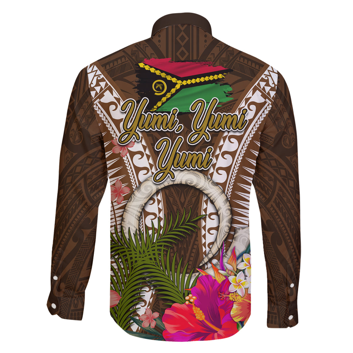 Vanuatu Selebretem 44th Indipendens Dei Family Matching Long Sleeve Bodycon Dress and Hawaiian Shirt Yumi Pig Tusk and Namele Fern