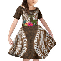 Vanuatu Selebretem 44th Indipendens Dei Family Matching Mermaid Dress and Hawaiian Shirt Yumi Pig Tusk and Namele Fern LT03 Daughter's Dress Brown - Polynesian Pride