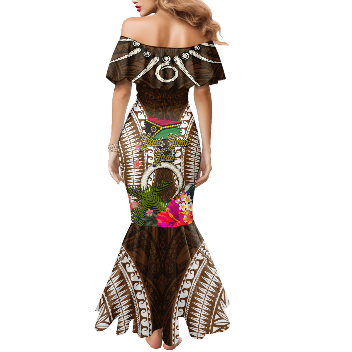 Vanuatu Selebretem 44th Indipendens Dei Family Matching Mermaid Dress and Hawaiian Shirt Yumi Pig Tusk and Namele Fern LT03 - Polynesian Pride