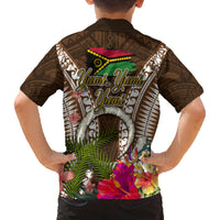 Vanuatu Selebretem 44th Indipendens Dei Family Matching Off The Shoulder Long Sleeve Dress and Hawaiian Shirt Yumi Pig Tusk and Namele Fern