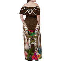 Vanuatu Selebretem 44th Indipendens Dei Family Matching Off Shoulder Maxi Dress and Hawaiian Shirt Yumi Pig Tusk and Namele Fern LT03 - Polynesian Pride