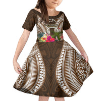 Vanuatu Selebretem 44th Indipendens Dei Family Matching Puletasi and Hawaiian Shirt Yumi Pig Tusk and Namele Fern LT03 Daughter's Dress Brown - Polynesian Pride