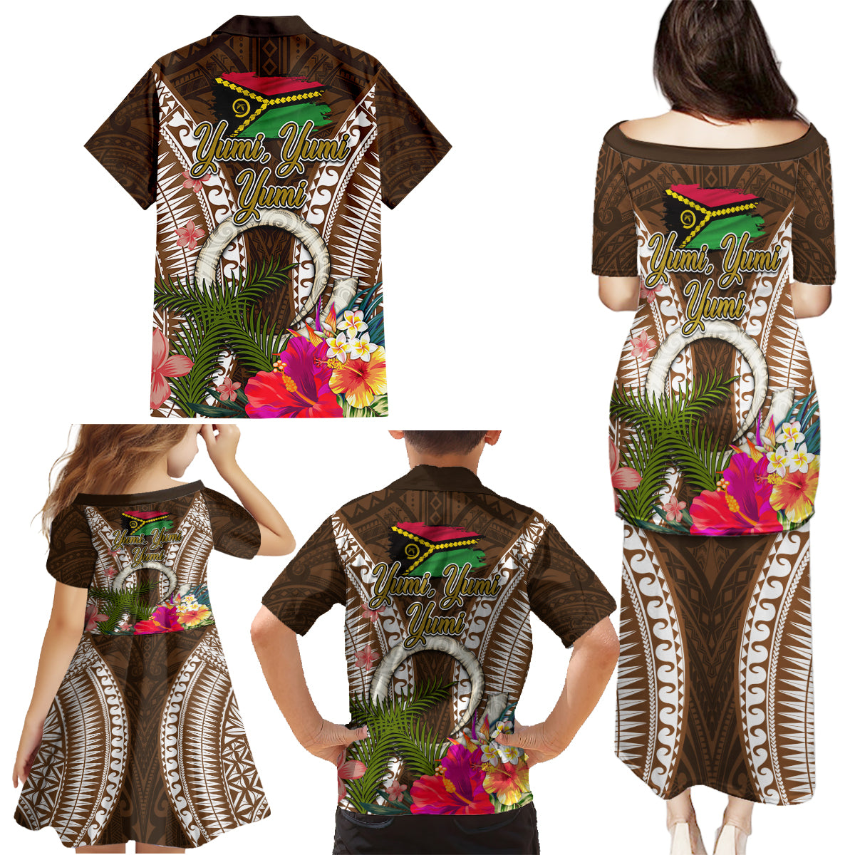 Vanuatu Selebretem 44th Indipendens Dei Family Matching Puletasi and Hawaiian Shirt Yumi Pig Tusk and Namele Fern LT03 - Polynesian Pride