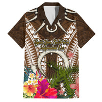 Vanuatu Selebretem 44th Indipendens Dei Family Matching Summer Maxi Dress and Hawaiian Shirt Yumi Pig Tusk and Namele Fern LT03 Dad's Shirt - Short Sleeve Brown - Polynesian Pride