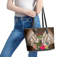 Vanuatu Selebretem 44th Indipendens Dei Leather Tote Bag Yumi Pig Tusk and Namele Fern LT03 - Polynesian Pride