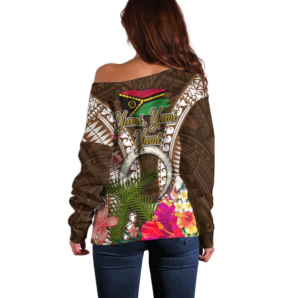 Vanuatu Selebretem 44th Indipendens Dei Off Shoulder Sweater Yumi Pig Tusk and Namele Fern