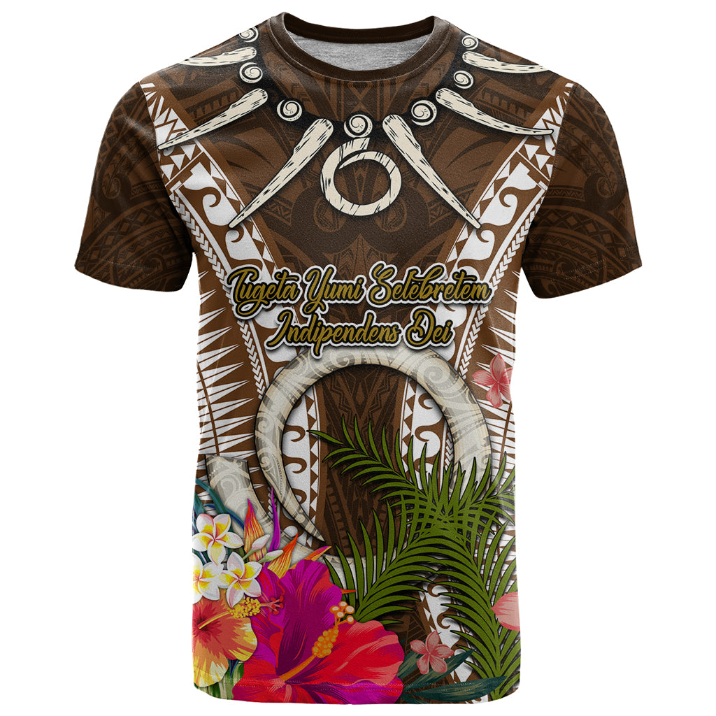 Vanuatu Selebretem 44th Indipendens Dei T Shirt Yumi Pig Tusk and Namele Fern LT03 Brown - Polynesian Pride