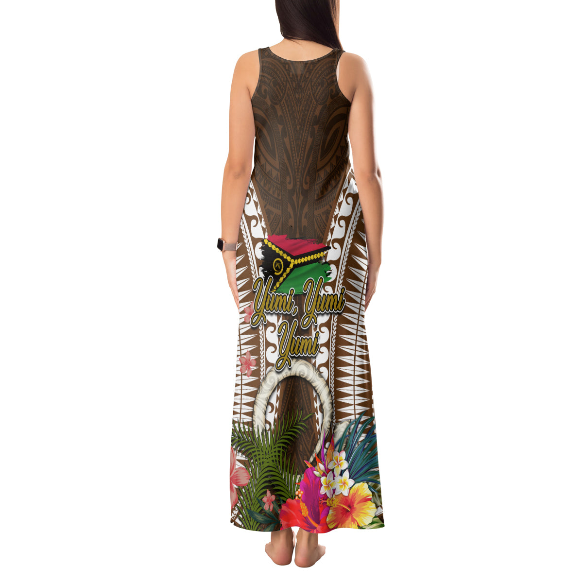 Vanuatu Selebretem 44th Indipendens Dei Tank Maxi Dress Yumi Pig Tusk and Namele Fern