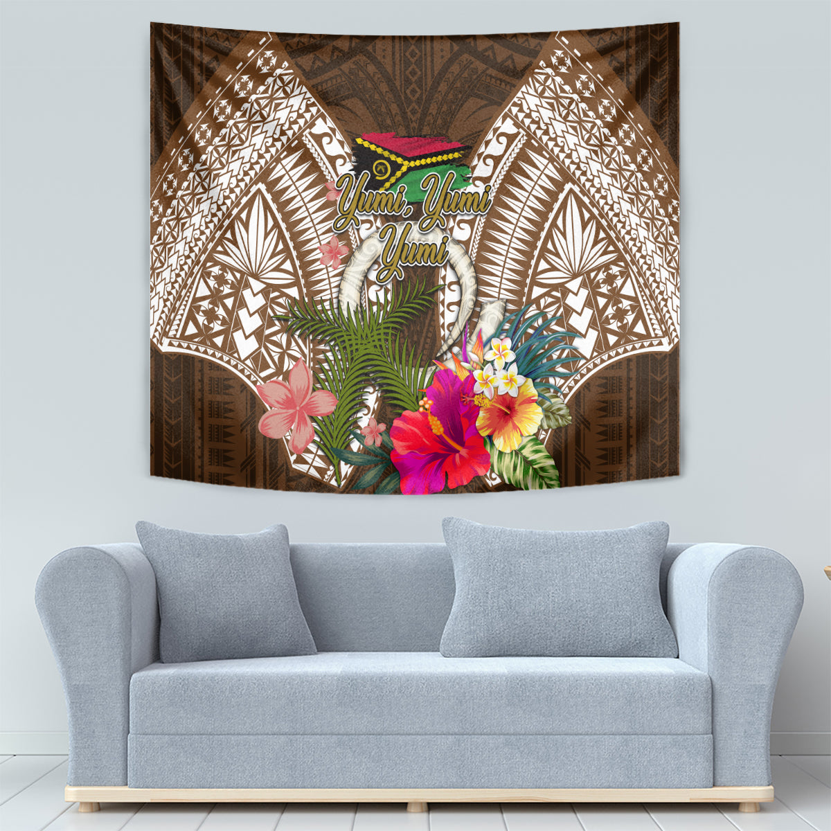 Vanuatu Selebretem 44th Indipendens Dei Tapestry Yumi Pig Tusk and Namele Fern