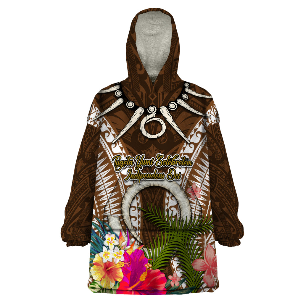 Vanuatu Selebretem 44th Indipendens Dei Wearable Blanket Hoodie Yumi Pig Tusk and Namele Fern LT03 One Size Brown - Polynesian Pride