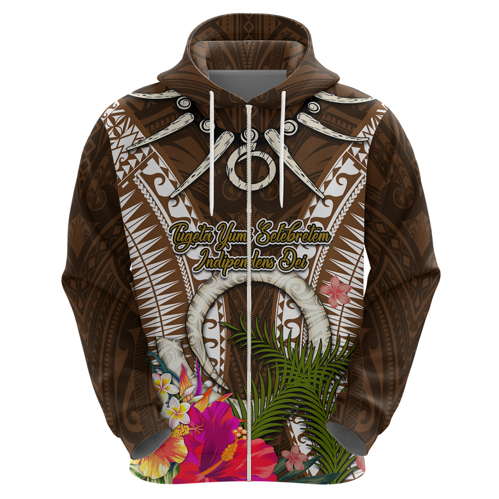 Vanuatu Selebretem 44th Indipendens Dei Zip Hoodie Yumi Pig Tusk and Namele Fern