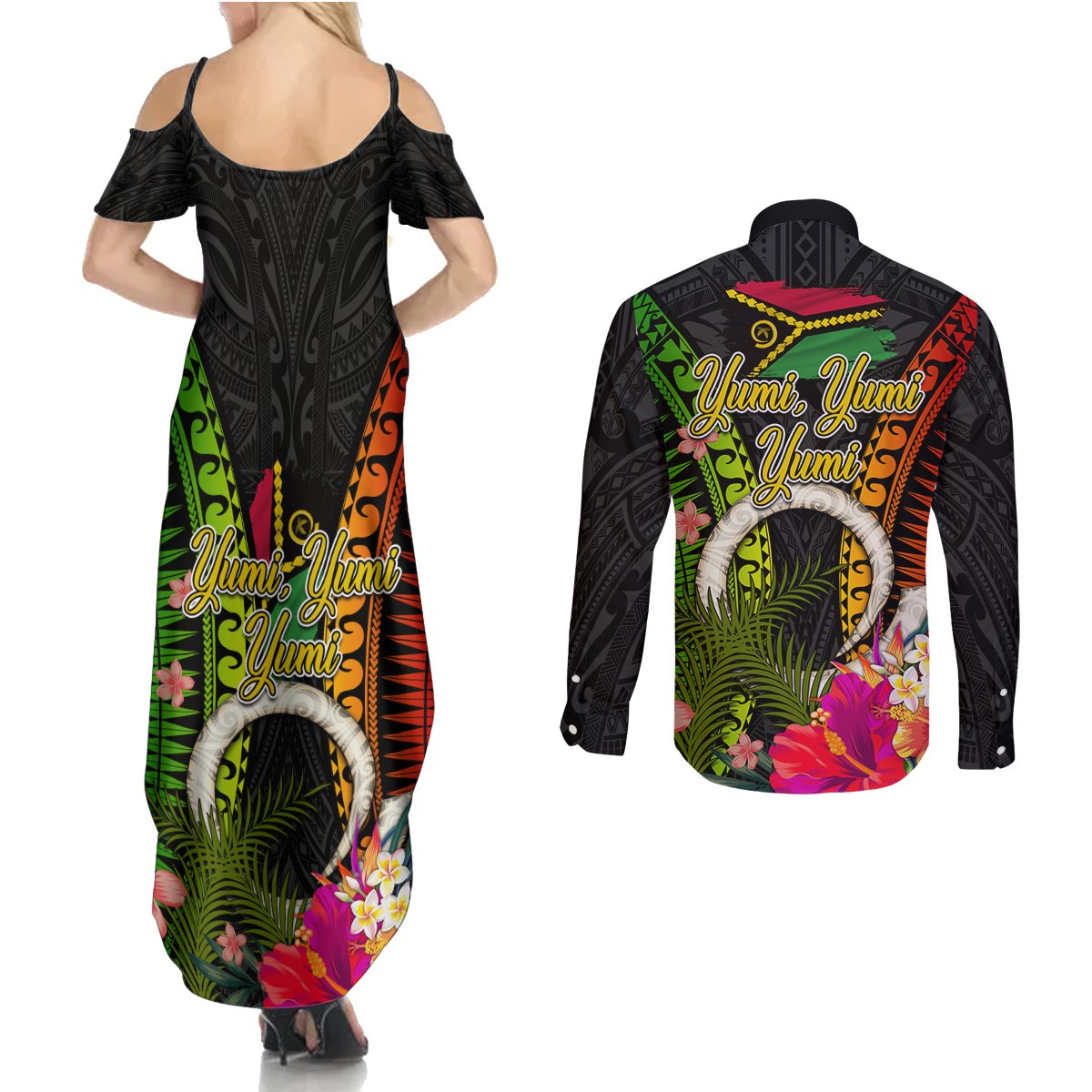 Vanuatu Independence Day Couples Matching Summer Maxi Dress and Long Sleeve Button Shirt Tugeta Yumi Selebretem Indipendens Dei