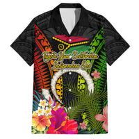 Vanuatu Independence Day Family Matching Off Shoulder Short Dress and Hawaiian Shirt Tugeta Yumi Selebretem Indipendens Dei LT03 Dad's Shirt - Short Sleeve Black - Polynesian Pride