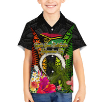 Vanuatu Independence Day Family Matching Off Shoulder Short Dress and Hawaiian Shirt Tugeta Yumi Selebretem Indipendens Dei LT03 Son's Shirt Black - Polynesian Pride
