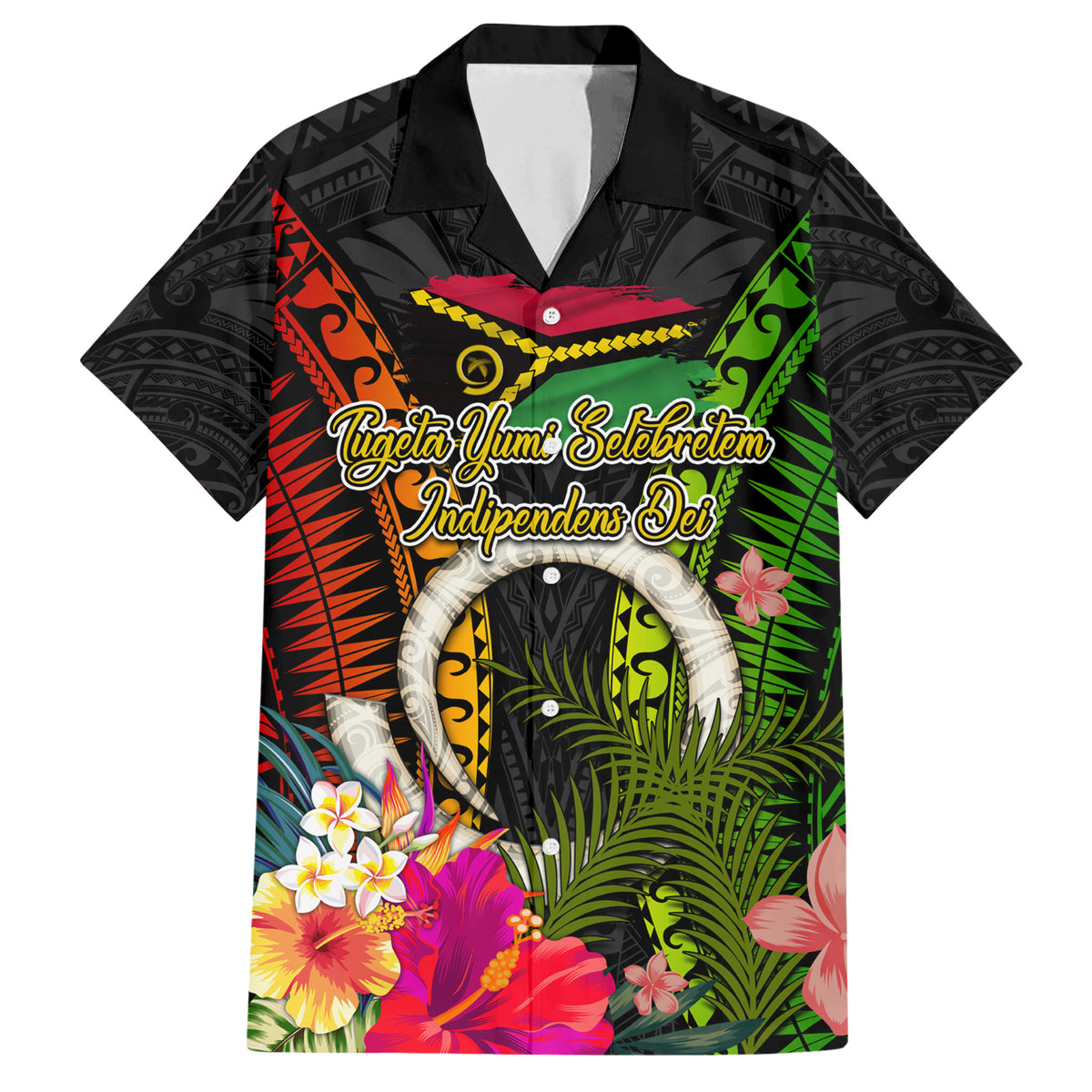 Vanuatu Independence Day Family Matching Short Sleeve Bodycon Dress and Hawaiian Shirt Tugeta Yumi Selebretem Indipendens Dei LT03 Dad's Shirt - Short Sleeve Black - Polynesian Pride