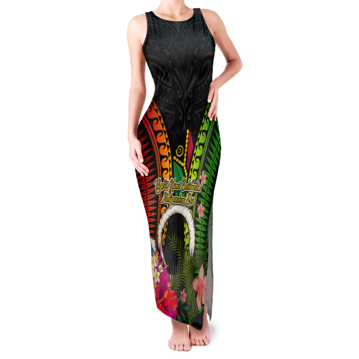 Vanuatu Independence Day Family Matching Tank Maxi Dress and Hawaiian Shirt Tugeta Yumi Selebretem Indipendens Dei LT03 Mom's Dress Black - Polynesian Pride