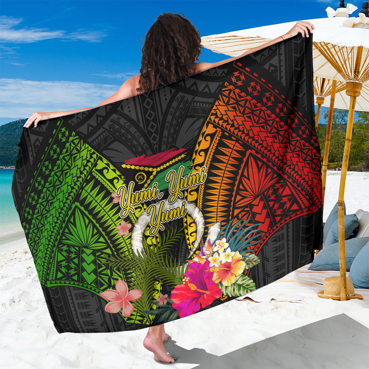Vanuatu Independence Day Sarong Tugeta Yumi Selebretem Indipendens Dei LT03 One Size 44 x 66 inches Black - Polynesian Pride