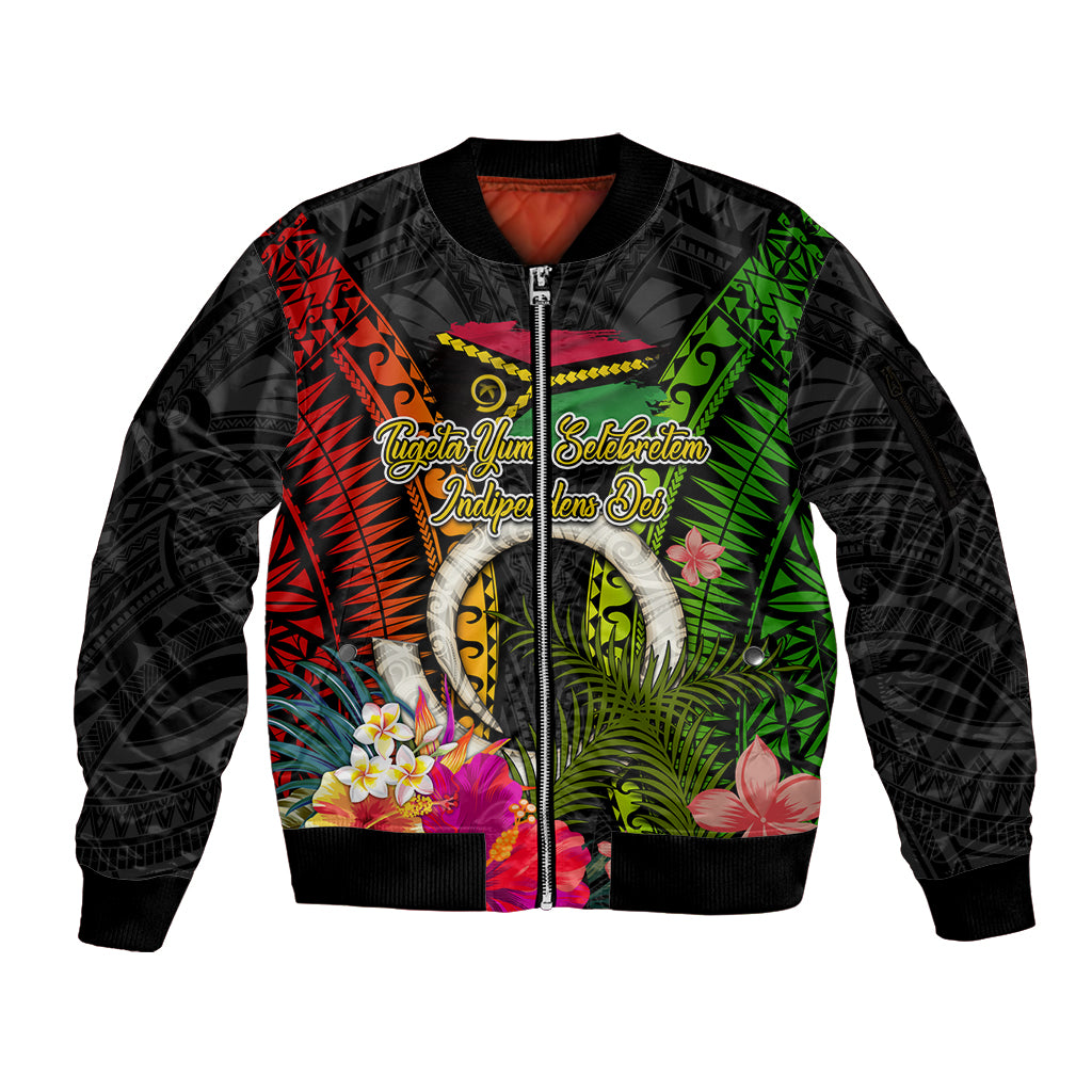 Vanuatu Independence Day Sleeve Zip Bomber Jacket Tugeta Yumi Selebretem Indipendens Dei