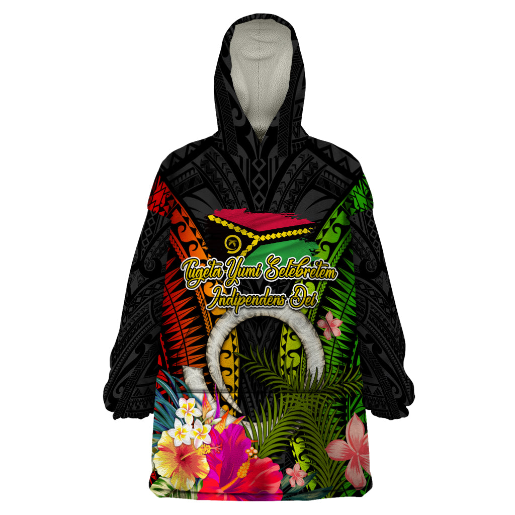 Vanuatu Independence Day Wearable Blanket Hoodie Tugeta Yumi Selebretem Indipendens Dei LT03 One Size Black - Polynesian Pride