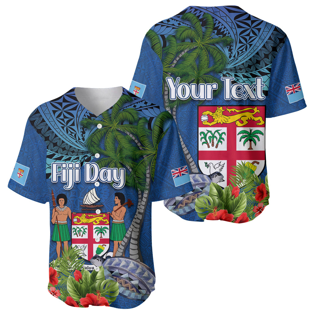 Personalised Fiji Independence Day Baseball Jersey Fijian Coat of Arms Palm and Hibiscus Tapa Pattern LT03 - Polynesian Pride