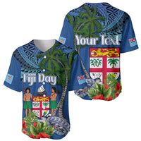 Personalised Fiji Independence Day Baseball Jersey Fijian Coat of Arms Palm and Hibiscus Tapa Pattern LT03 - Polynesian Pride