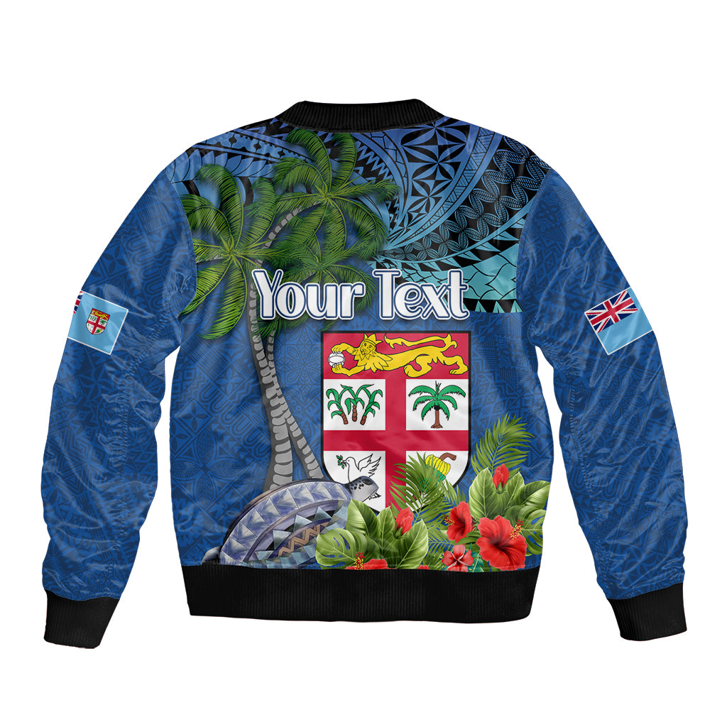 Fiji Independence Day Bomber Jacket Fijian Coat of Arms Palm and Hibiscus Tapa Pattern