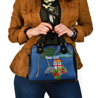 Personalised Fiji Independence Day Shoulder Handbag Fijian Coat of Arms Palm and Hibiscus Tapa Pattern
