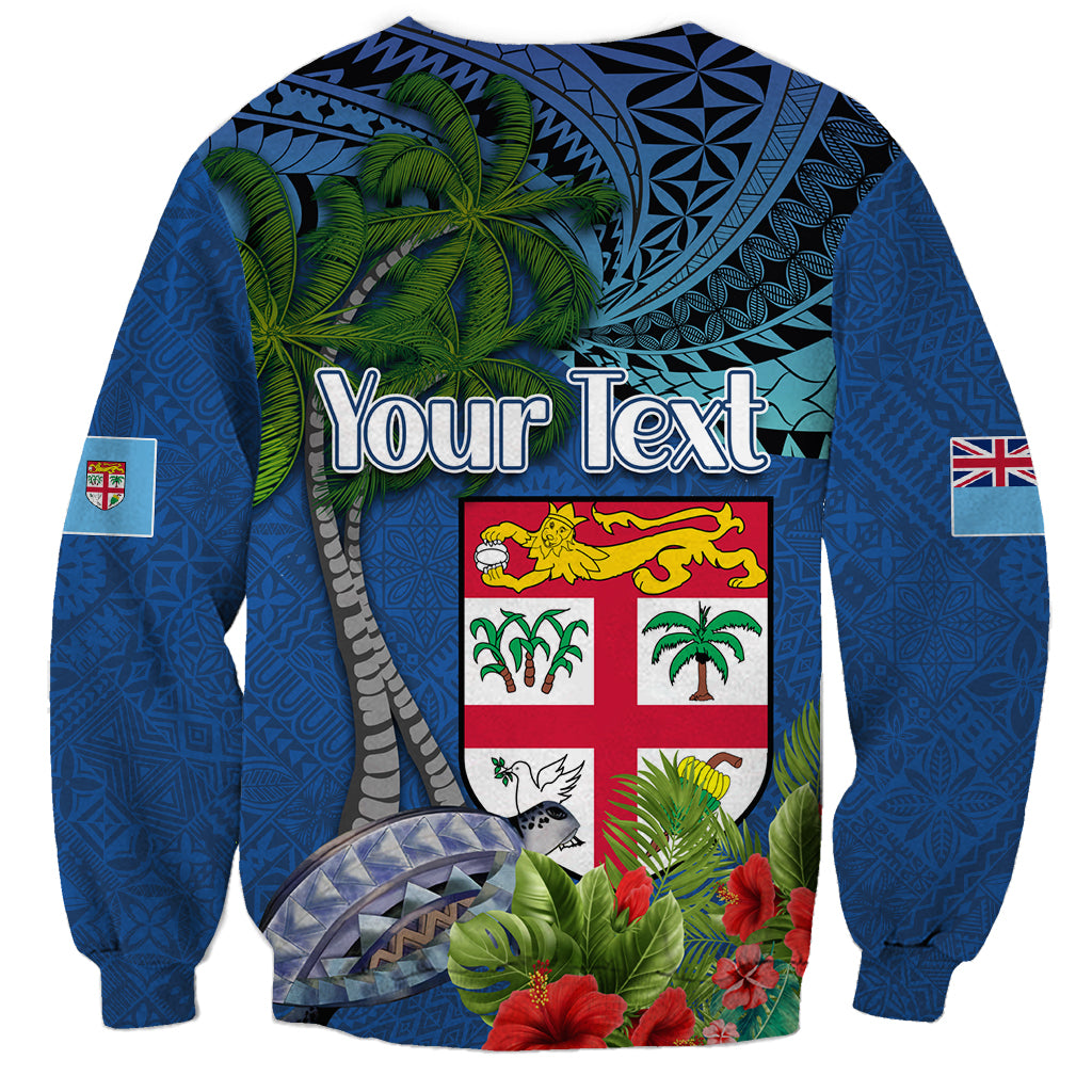 Fiji Independence Day Sweatshirt Fijian Coat of Arms Palm and Hibiscus Tapa Pattern