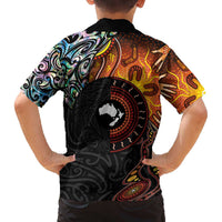 New Zealand and Australia Together Family Matching Off Shoulder Short Dress and Hawaiian Shirt Maori Tattoo Paua Shell mix Aboriginal Pattern LT03 - Polynesian Pride
