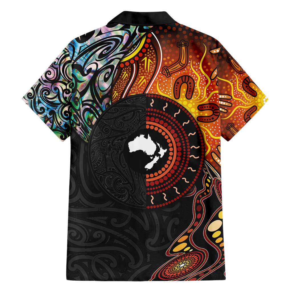 New Zealand and Australia Together Family Matching Short Sleeve Bodycon Dress and Hawaiian Shirt Maori Tattoo Paua Shell mix Aboriginal Pattern LT03 - Polynesian Pride