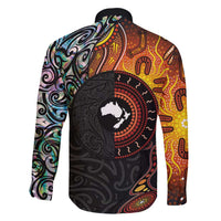 New Zealand and Australia Together Family Matching Tank Maxi Dress and Hawaiian Shirt Maori Tattoo Paua Shell mix Aboriginal Pattern LT03 - Polynesian Pride