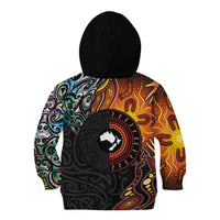 New Zealand and Australia Together Kid Hoodie Maori Tattoo Paua Shell mix Aboriginal Pattern