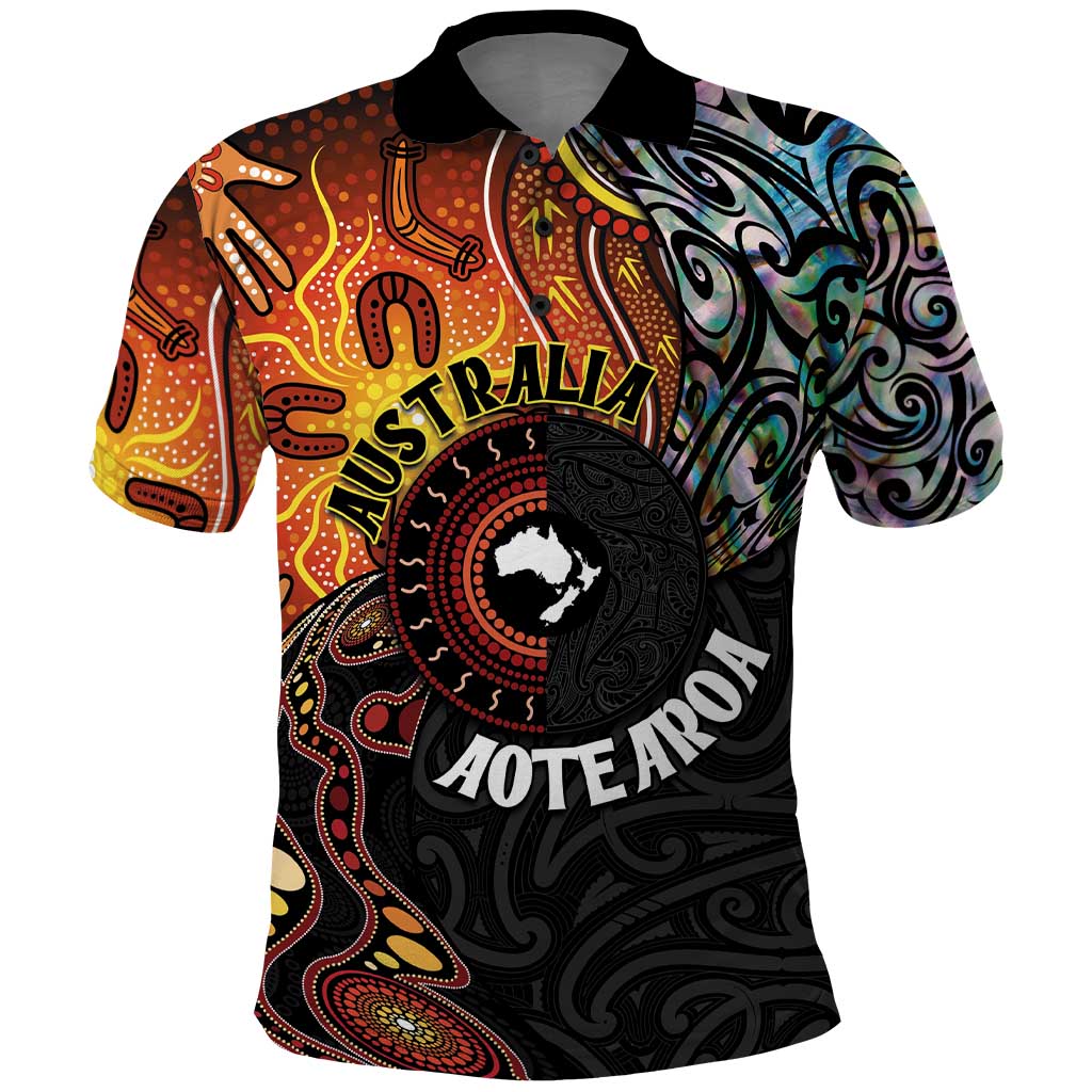 New Zealand and Australia Together Polo Shirt Maori Tattoo Paua Shell mix Aboriginal Pattern