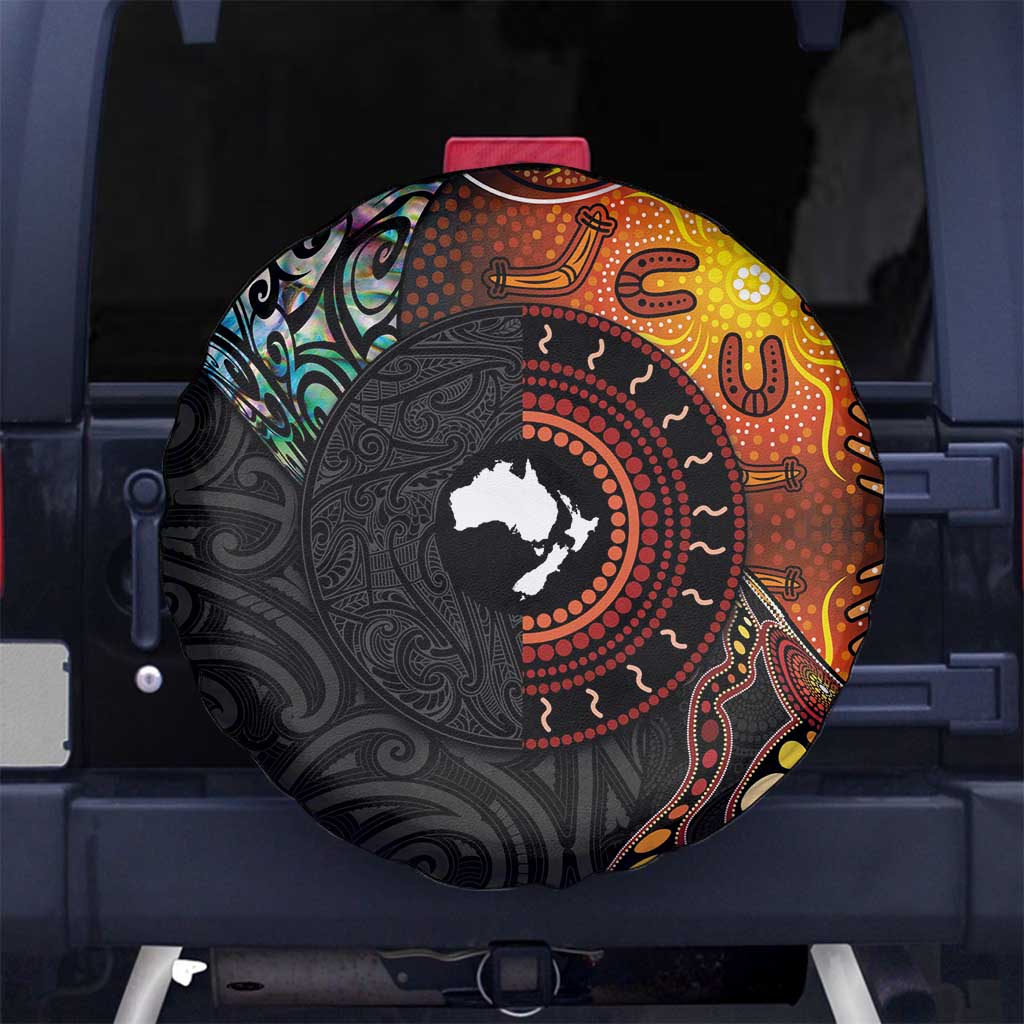 New Zealand and Australia Together Spare Tire Cover Maori Tattoo Paua Shell mix Aboriginal Pattern