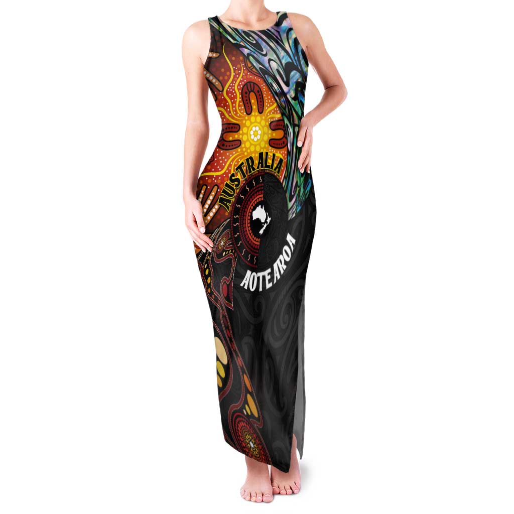 New Zealand and Australia Together Tank Maxi Dress Maori Tattoo Paua Shell mix Aboriginal Pattern