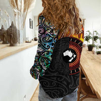 New Zealand and Australia Together Women Casual Shirt Maori Tattoo Paua Shell mix Aboriginal Pattern LT03 - Polynesian Pride
