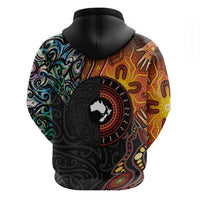 New Zealand and Australia Together Zip Hoodie Maori Tattoo Paua Shell mix Aboriginal Pattern