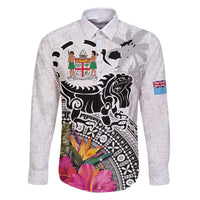 Fiji Iguana Family Matching Long Sleeve Bodycon Dress and Hawaiian Shirt Tapa Tribal Tattoo and Hibiscus